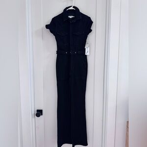 Women's Black Short-Sleeve Utility Jumpsuit